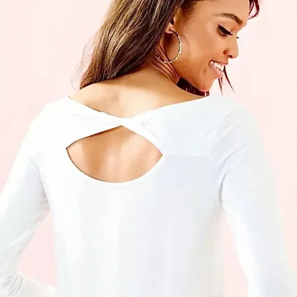 🌸Lilly Pulitzer🌸 Tristan Top Long Sleeve Cotton Blend Resort White Sz S
